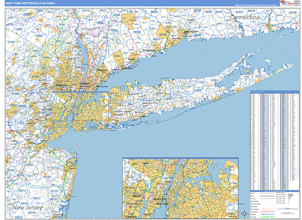 New York Metropolitan Area Metro Area Wall Map Basic Style
